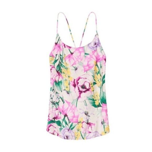 Victorias Secret Satin Pink Purple White Floral Tank Shorts Pajama Set Medium - Picture 3 of 10